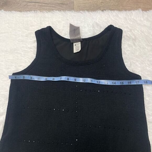 Moon Collection Sleeveless Top High Low Sheer Rhinestone Black Size S Loose Fit - Picture 5 of 6